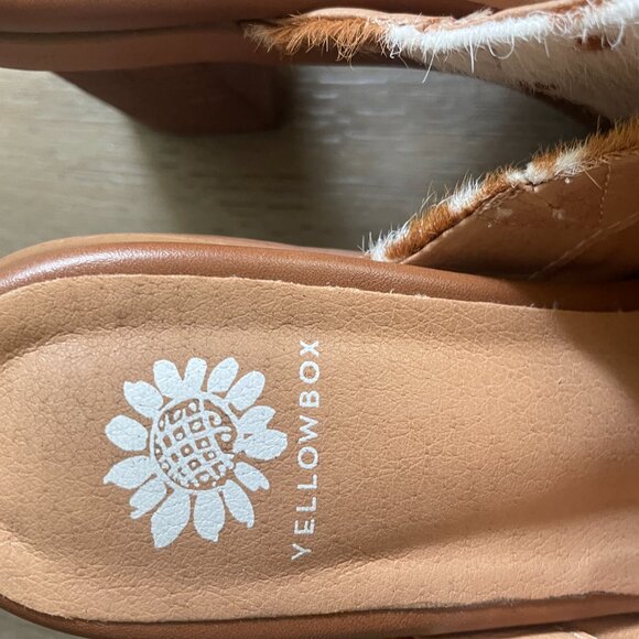 Yellow Box Women's Cow Hair Tan Brown White Mule Clog Shoes 8 - Picture 4 of 9